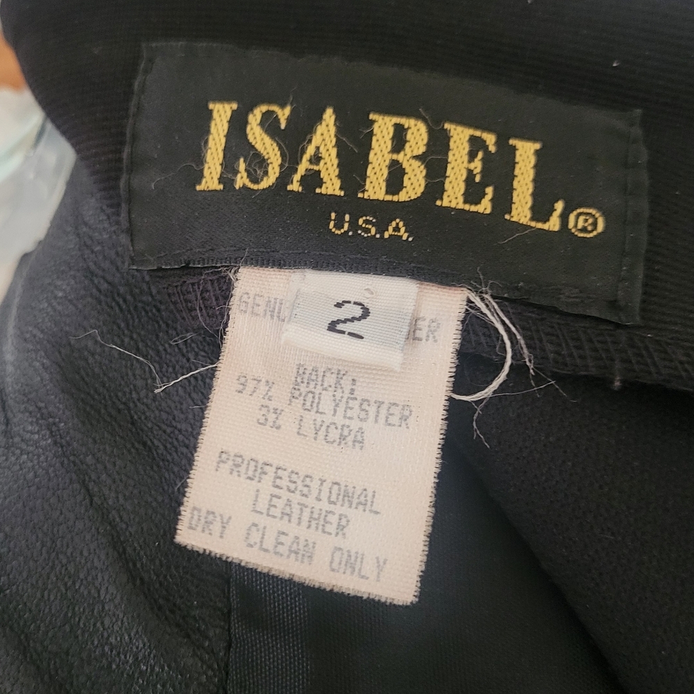 ISABEL U.S.A Vintage Chic Black Genuine Leather Flare Wide Leg Pants Size 2 - Picture 7 of 9